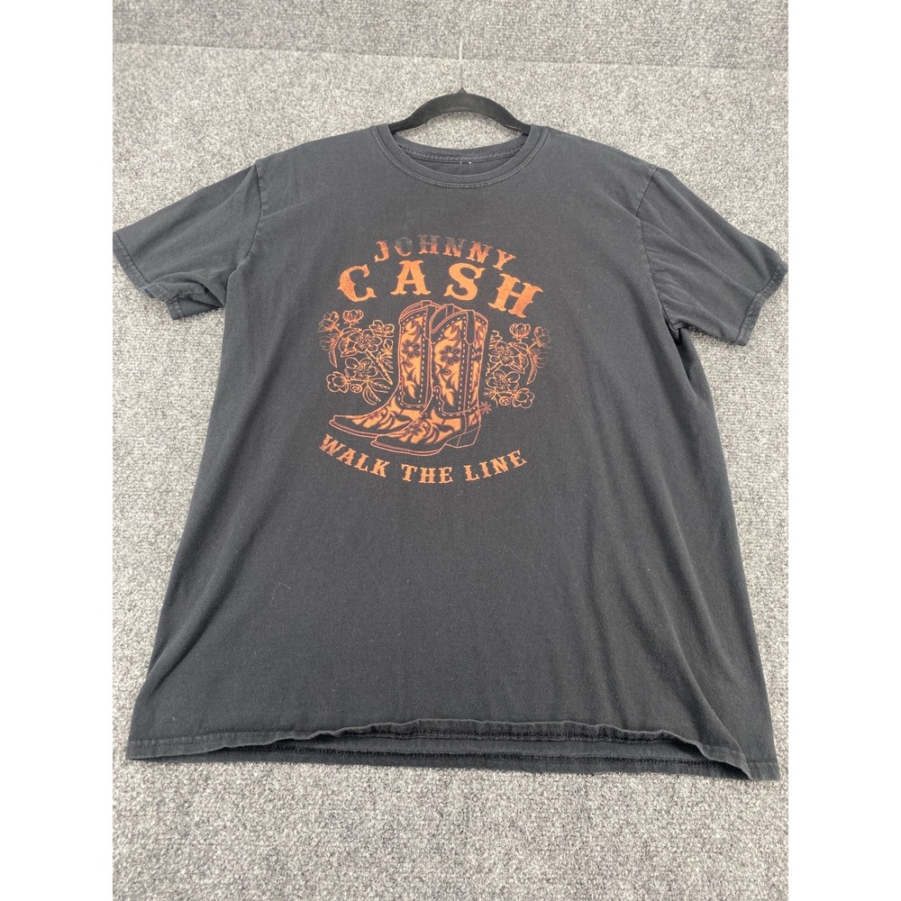 Johnny Cash Walk The Line Graphic T-Shirt Mens Large Black Cowboy Boots Country